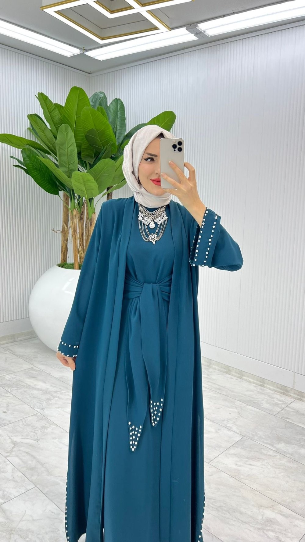 Petrol Premium Sofia Abaya Takım Tesettür Giyim