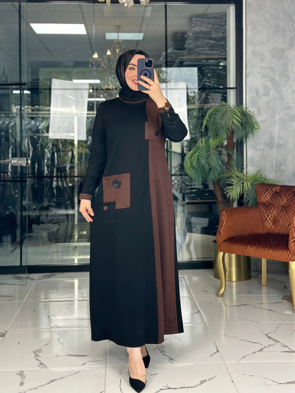 Nare Elbise Kahverengi