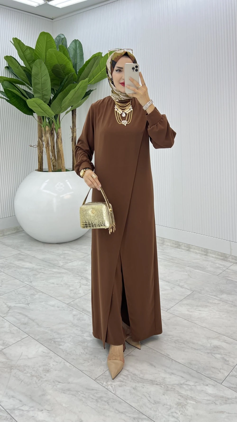 Kahve Ahum Tasarım Takım Tesettür Giyim 