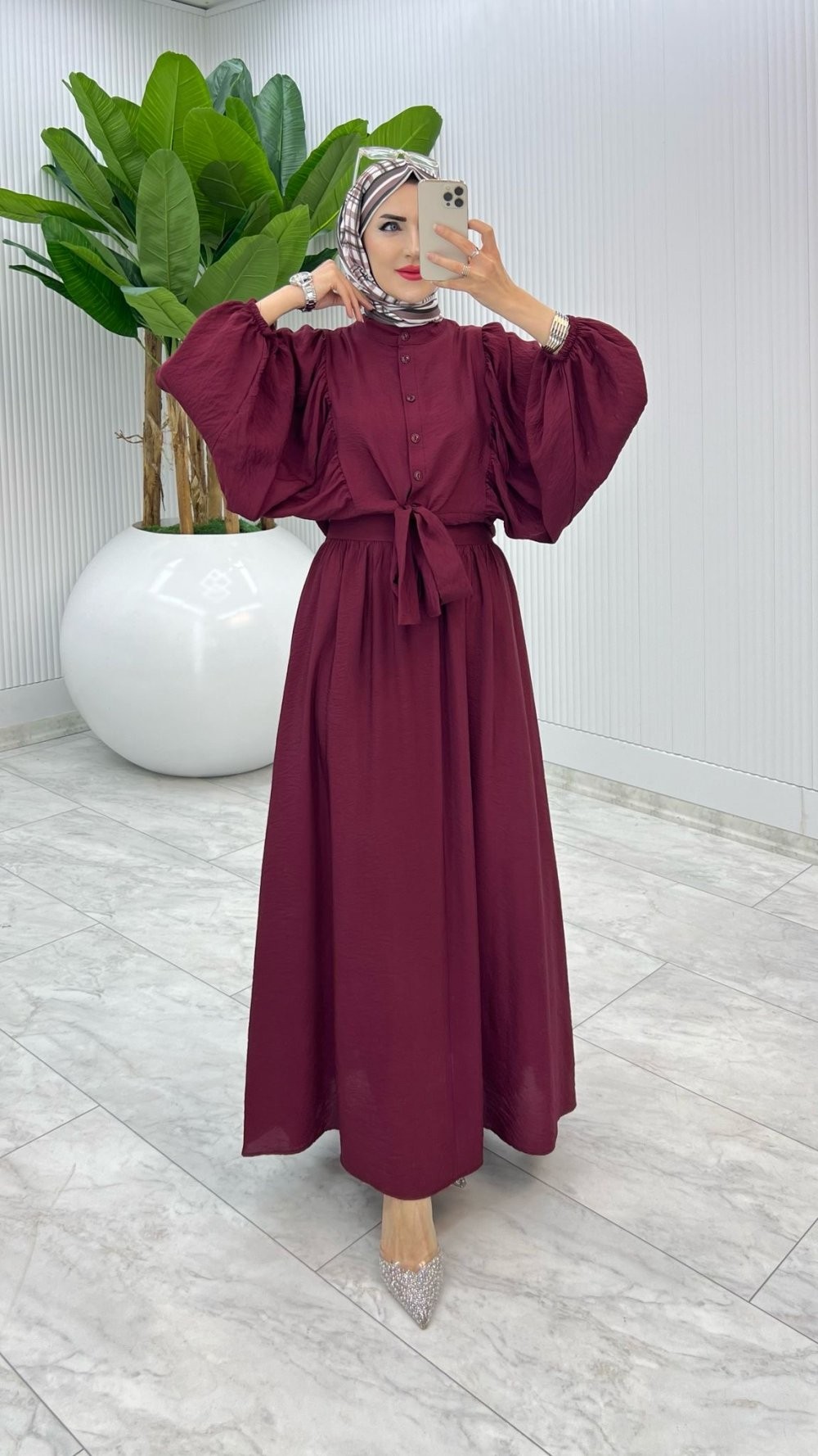 Bordo Premium Yarasa Etek Takım Tesettür Giyim