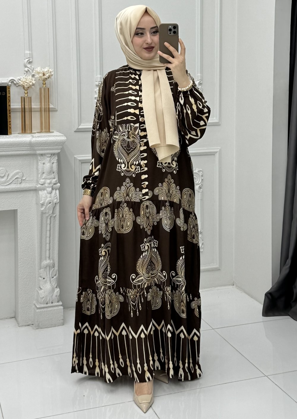 Nilüfer Elbise Kahverengi