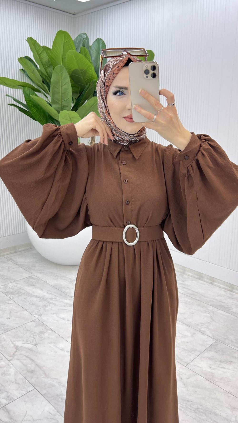 Kahve Burçak Elbise Tesettür Giyim