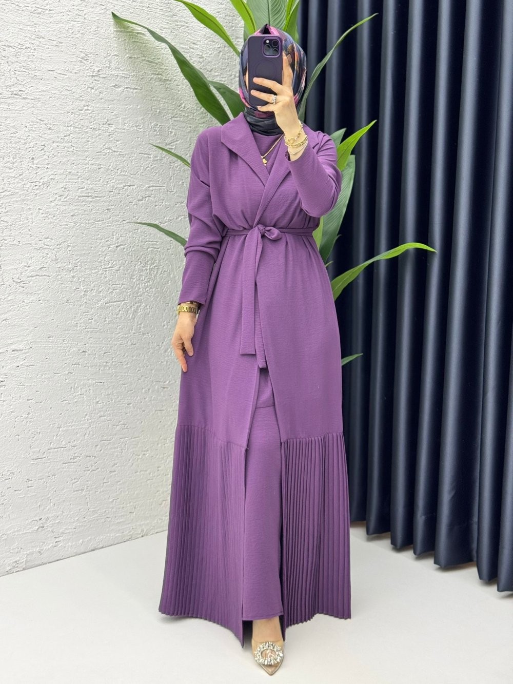 Mürdüm Premium Üçlü Helena Takım Tesettür Giyim