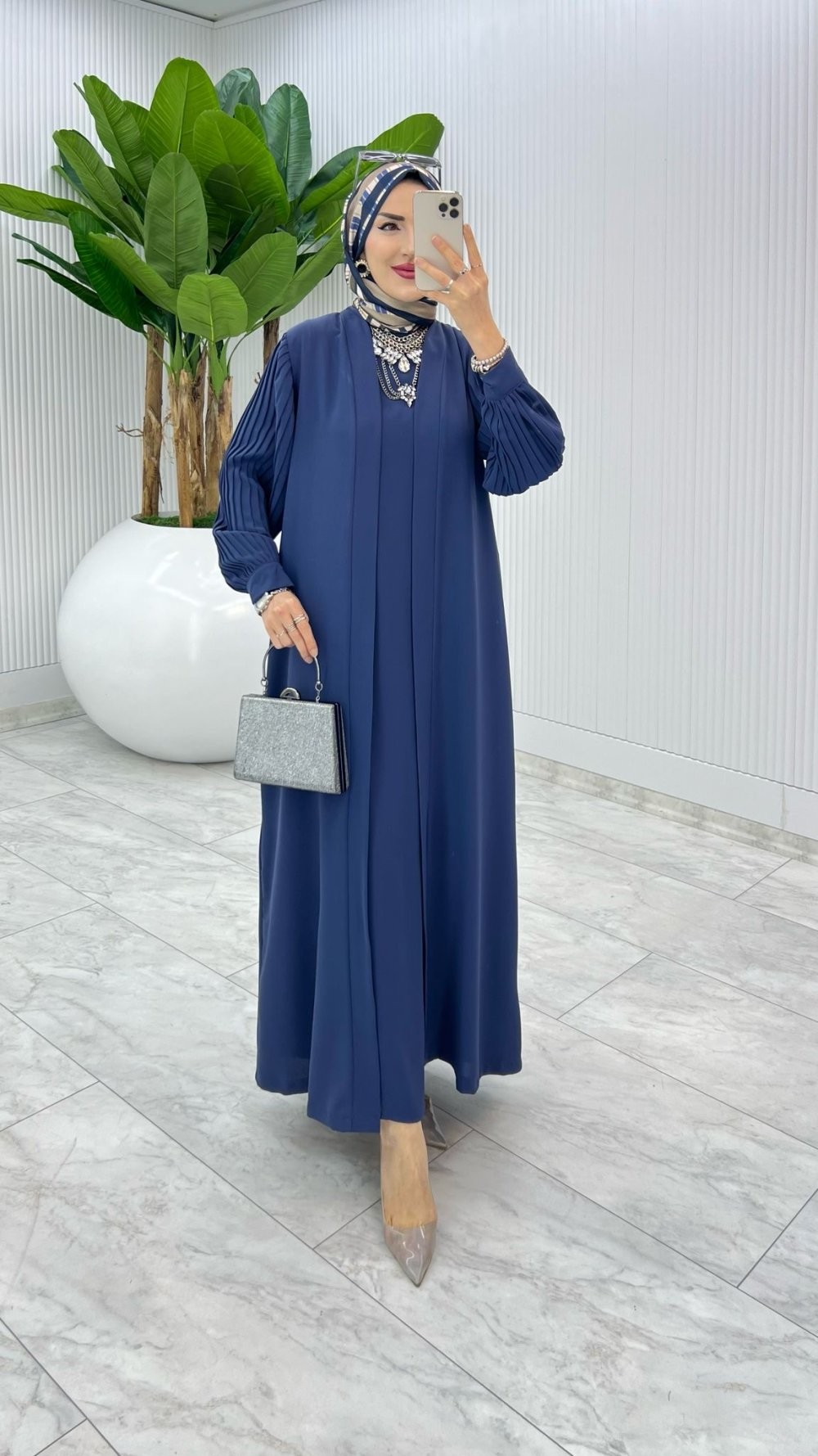 İndigo Premıum Melek Abaya Takım Tesettür Giyim