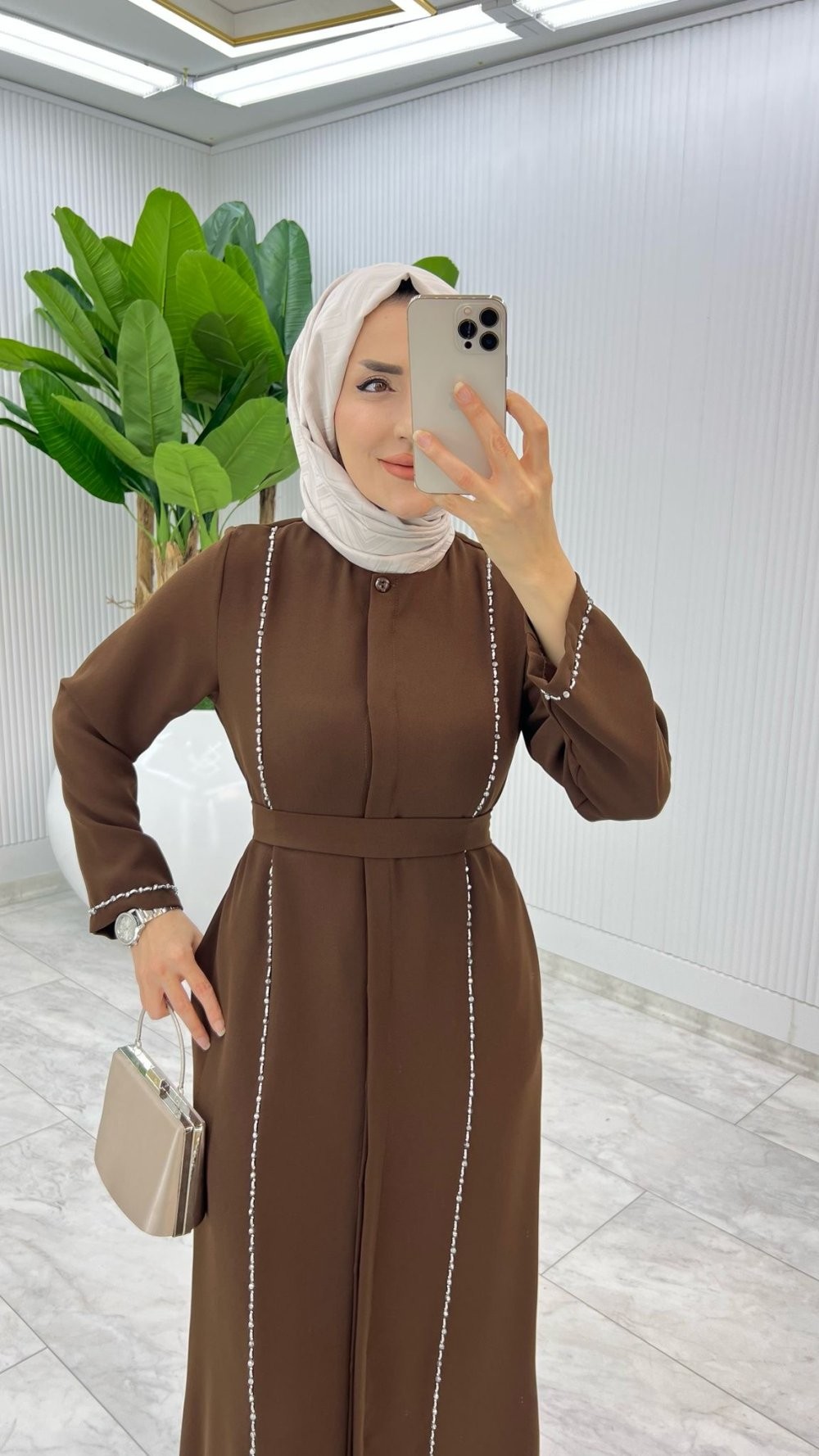 Kahve Premium Eyşan Ferace Tesettür Giyim 