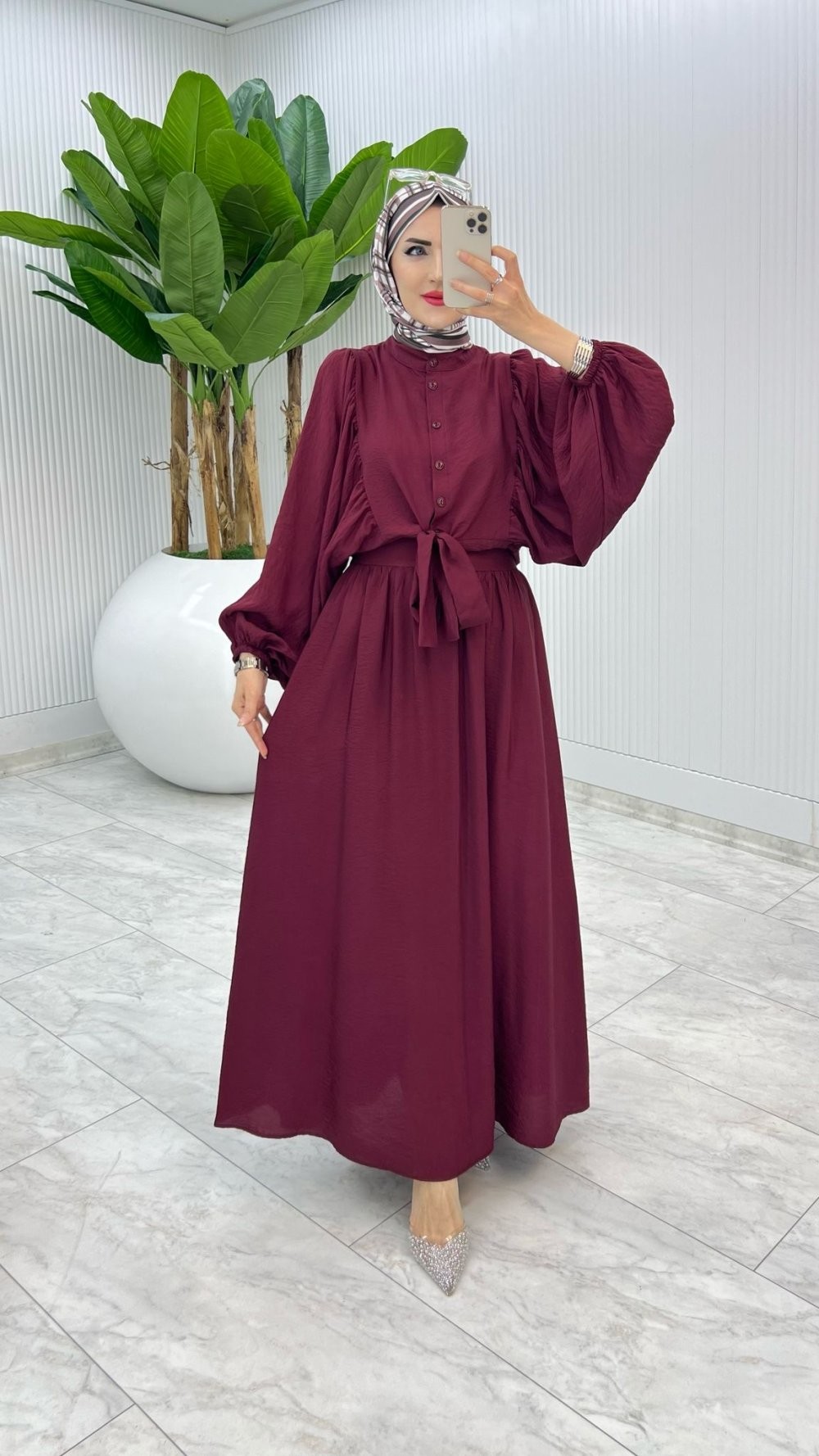 Bordo Premium Yarasa Etek Takım Tesettür Giyim