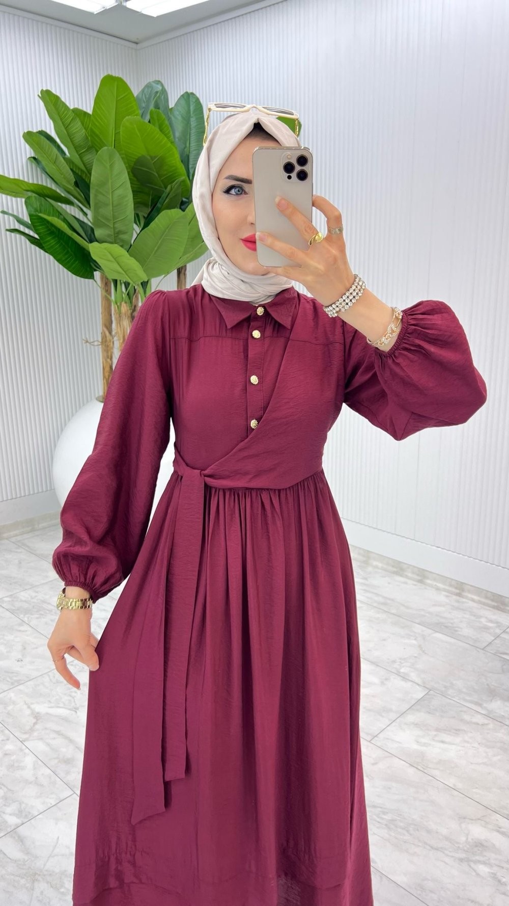 Bordo Premium Öznur Elbise Tesettür Giyim