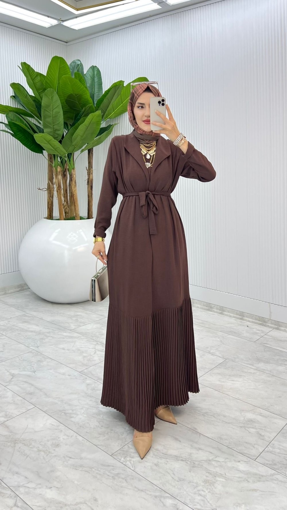 Kahve Premium Üçlü Derin Takım Tesettür Giyim