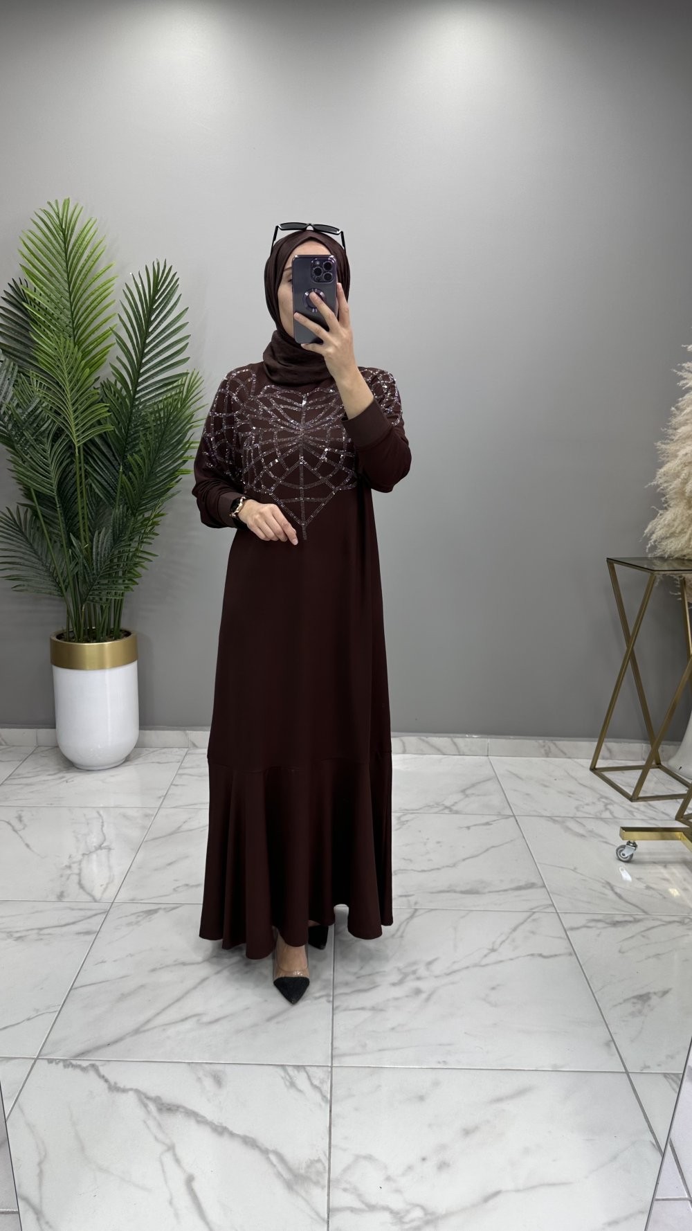 Hazal Abiye Elbise Kahve 