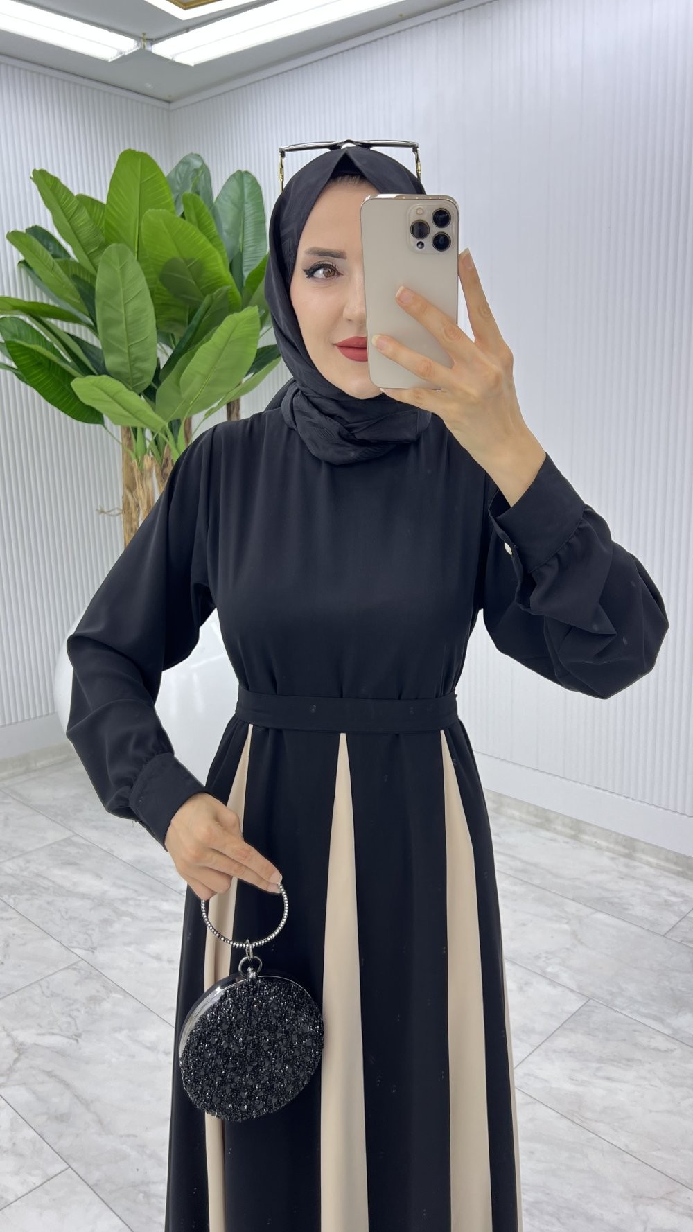 Siyah Parçalı Elbise Tesettür Giyim