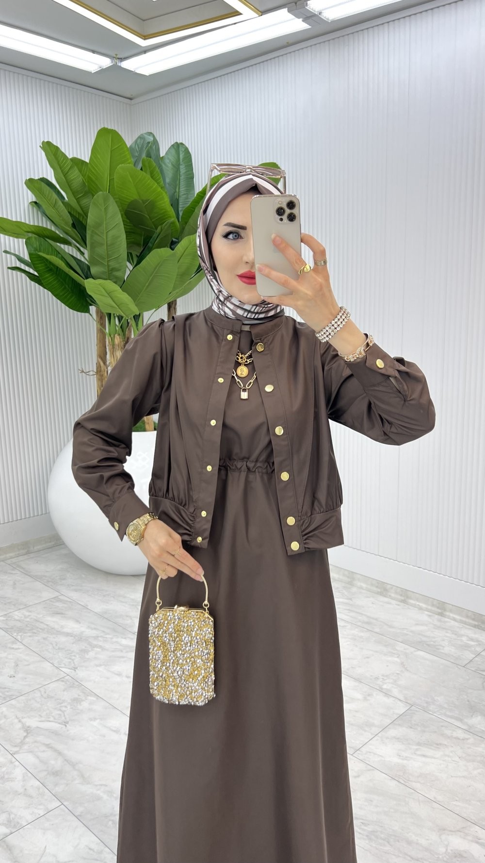 Kahve Premium Gizem Takım Tesettür Giyim