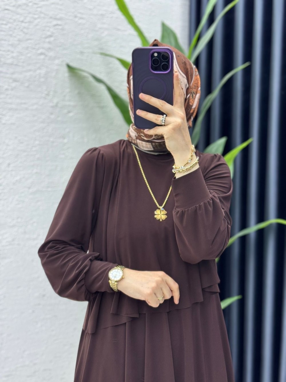 Kahve Premium Sultan Elbise Tesettür Giyim