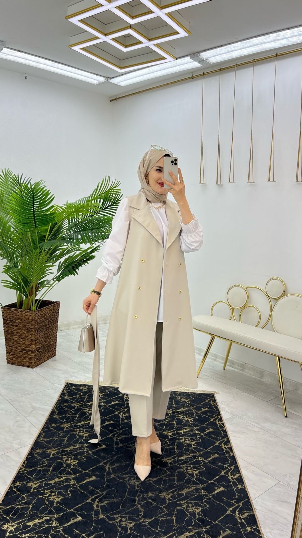 Taş Nur Yelekli Takım Tesettür Giyim