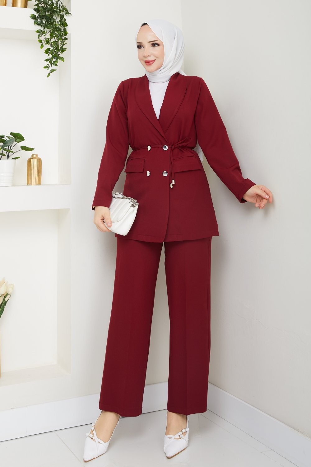 Bordo Modaceket Takım Tesettür Giyyim