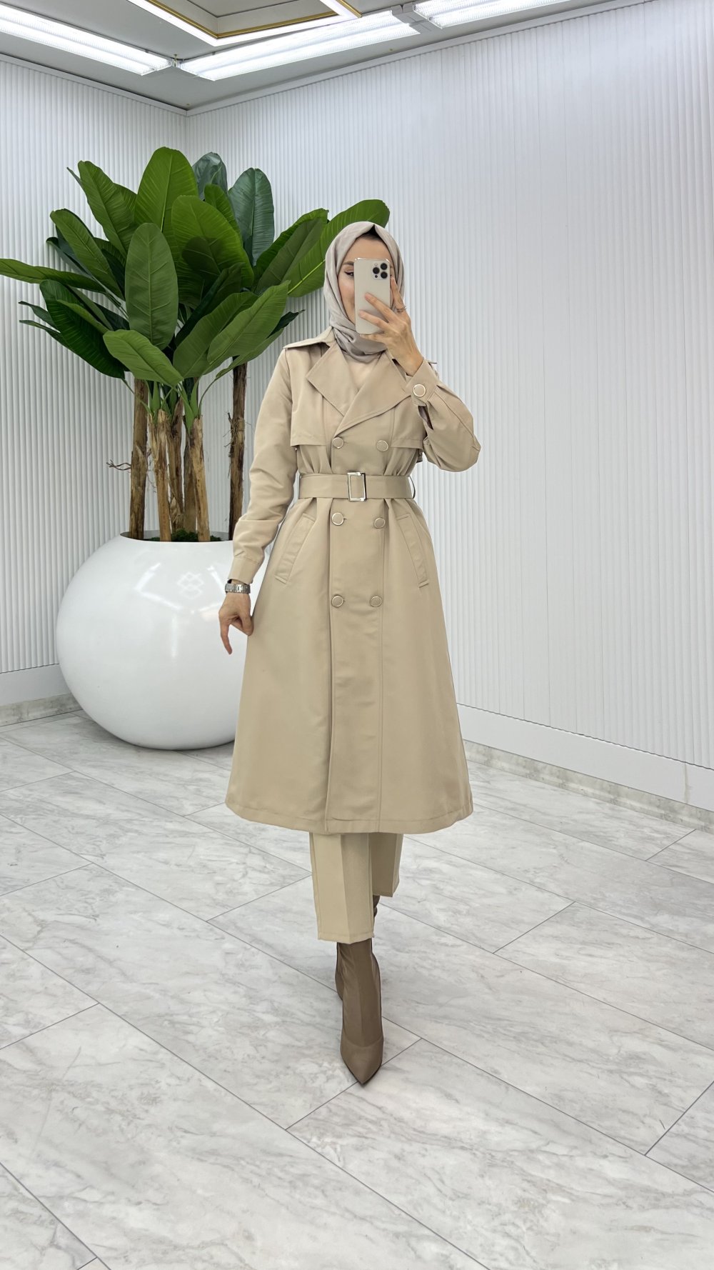 Taş Premium Astarlı Eylem Trench Tesettür Giyim 
