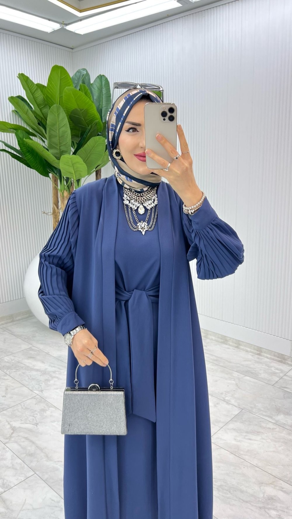 İndigo Premıum Melek Abaya Takım Tesettür Giyim