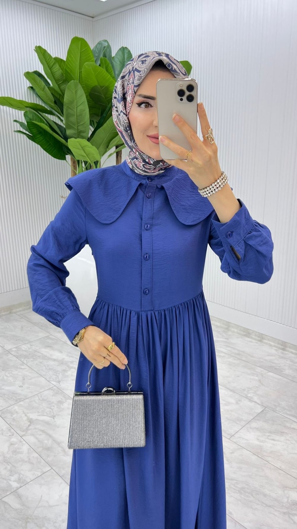 İndigo Premium Bebe Yaka Elbise Tesettür Giyim