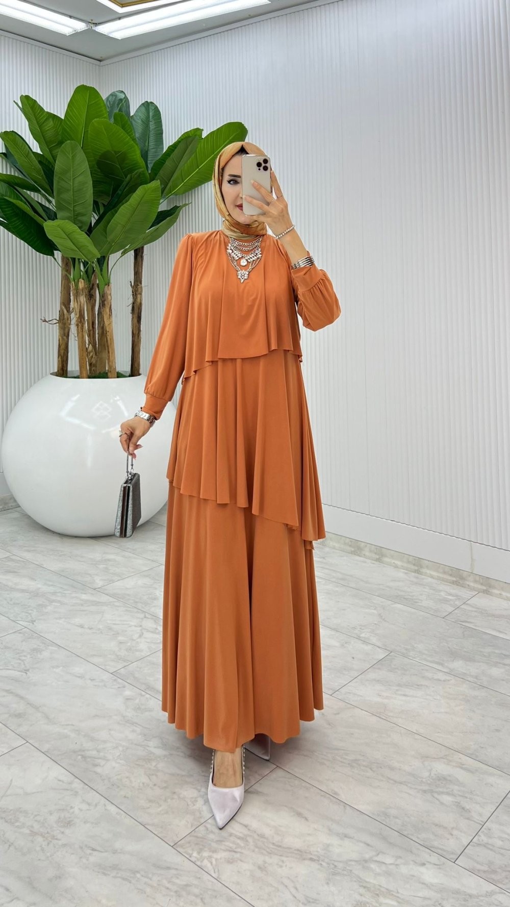 Kiremit Premium Diva Elbise Tesettür Giyim