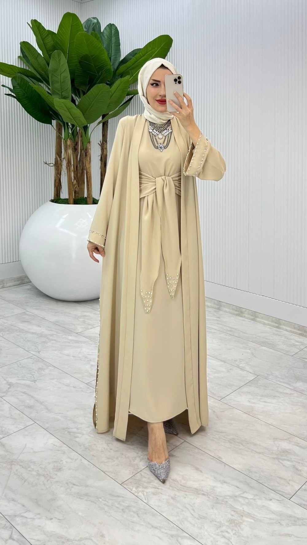 Taş Premium Sofia Abaya Takım Tesettür Giyim