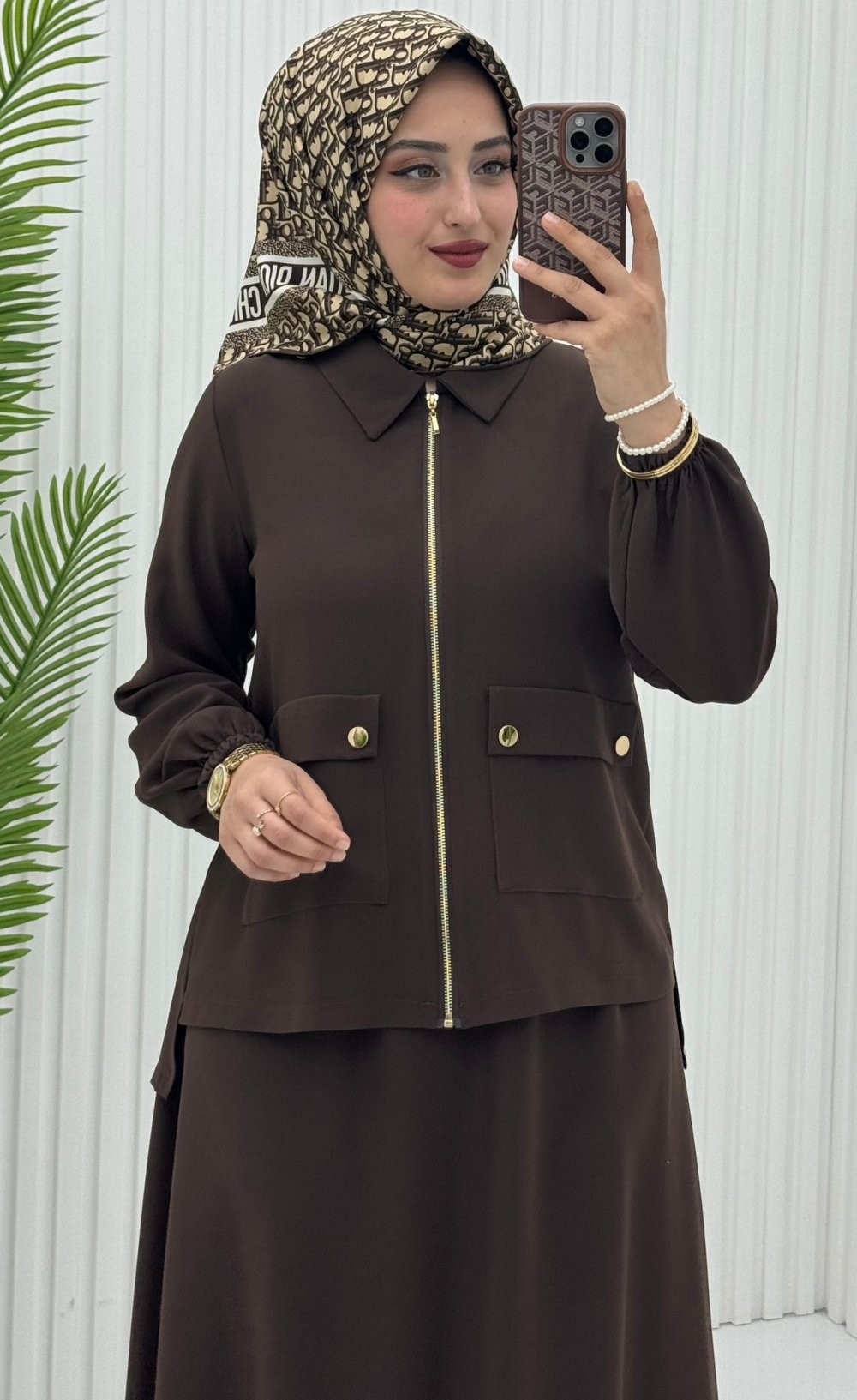İrem Etek Takım Kahverengi
