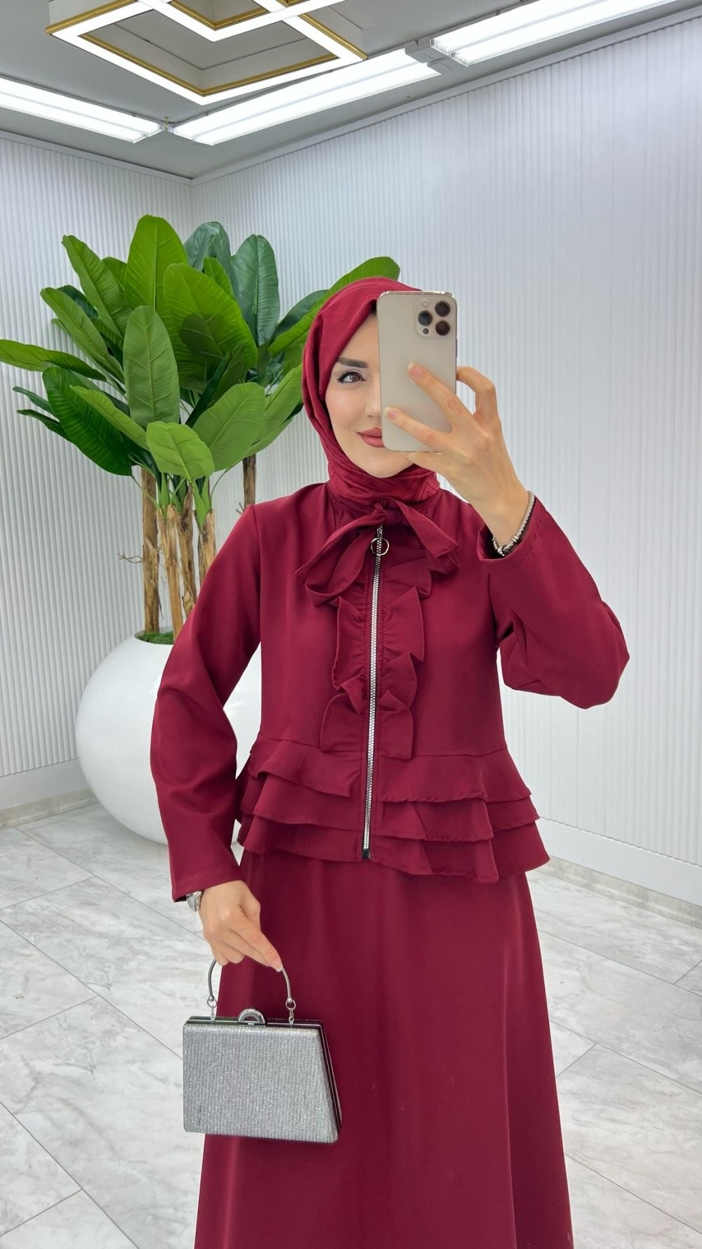 Bordo Aygen Etek Takım Tesettür Giyim