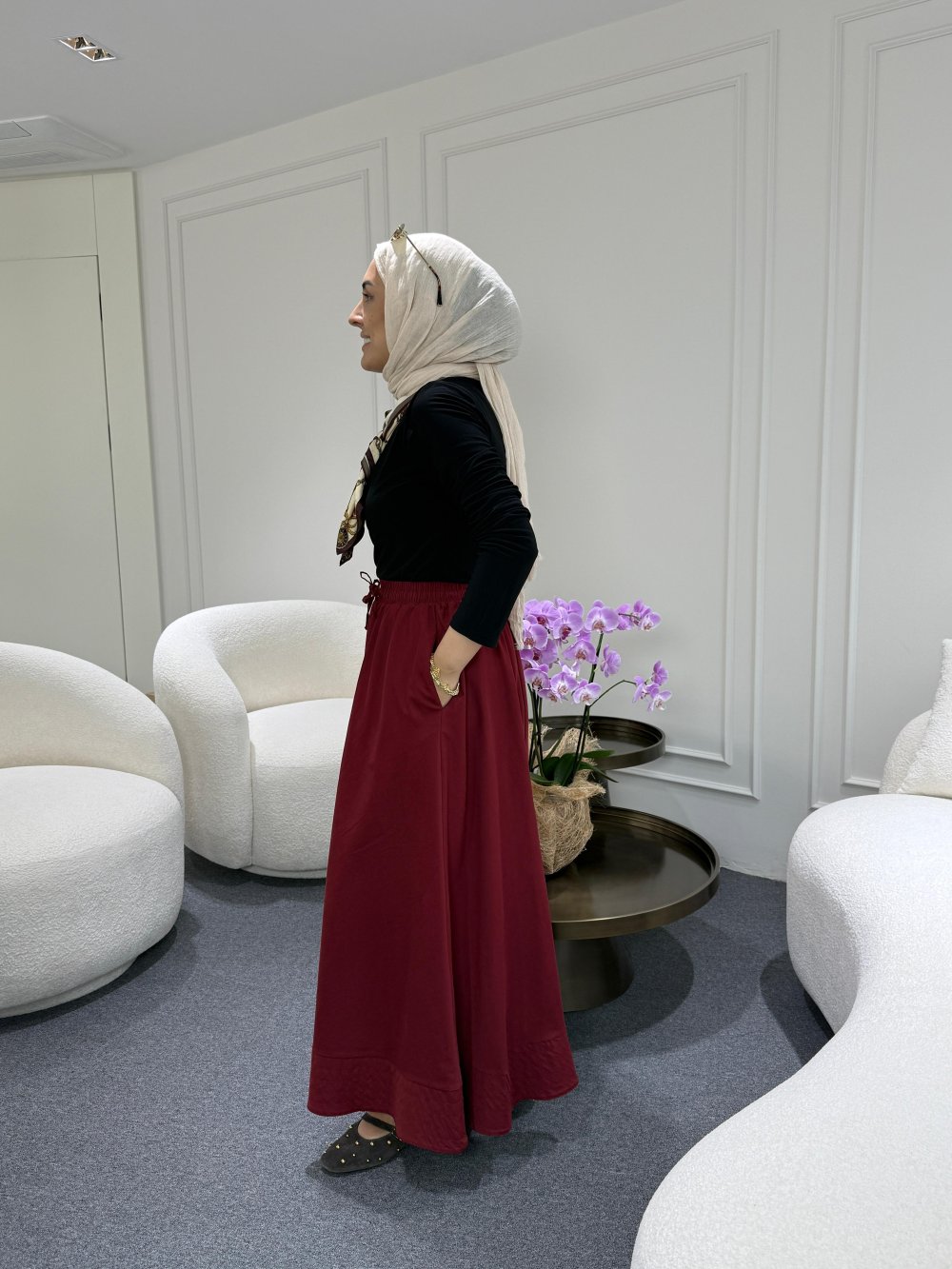 Dikiş Detaylı Beli Lastikli Etek