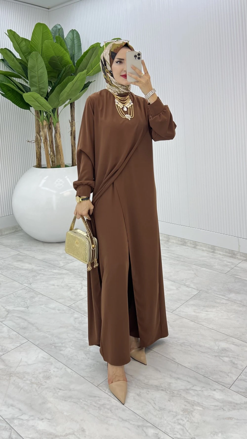 Kahve Ahum Tasarım Takım Tesettür Giyim 