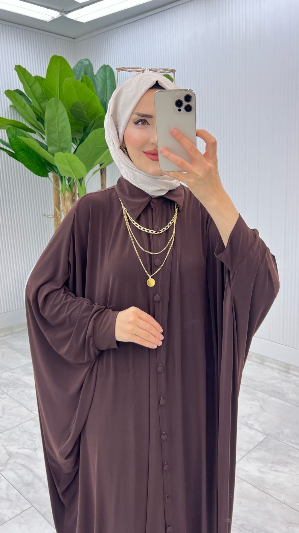 Kahve Yüsra Elbise Tesettür Giyim