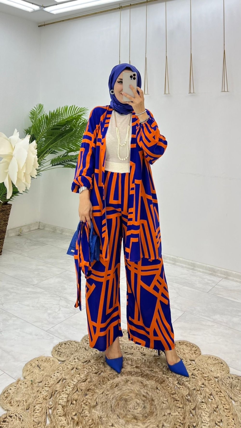 Turuncu Melisa Kimono Takım Tesettür Giyim
