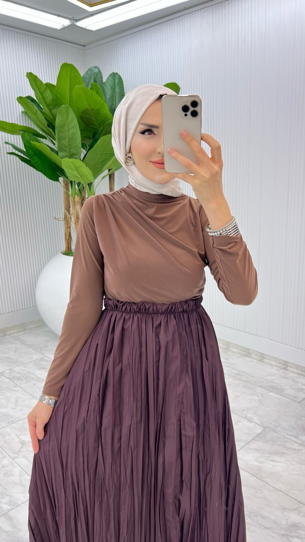 Kahve Tek Sadece Bluz Tesettür Giyim