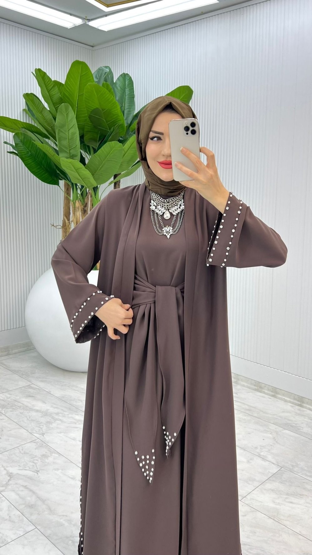 Kahve Premium Sofia Abaya Takım Tesettür Giyim