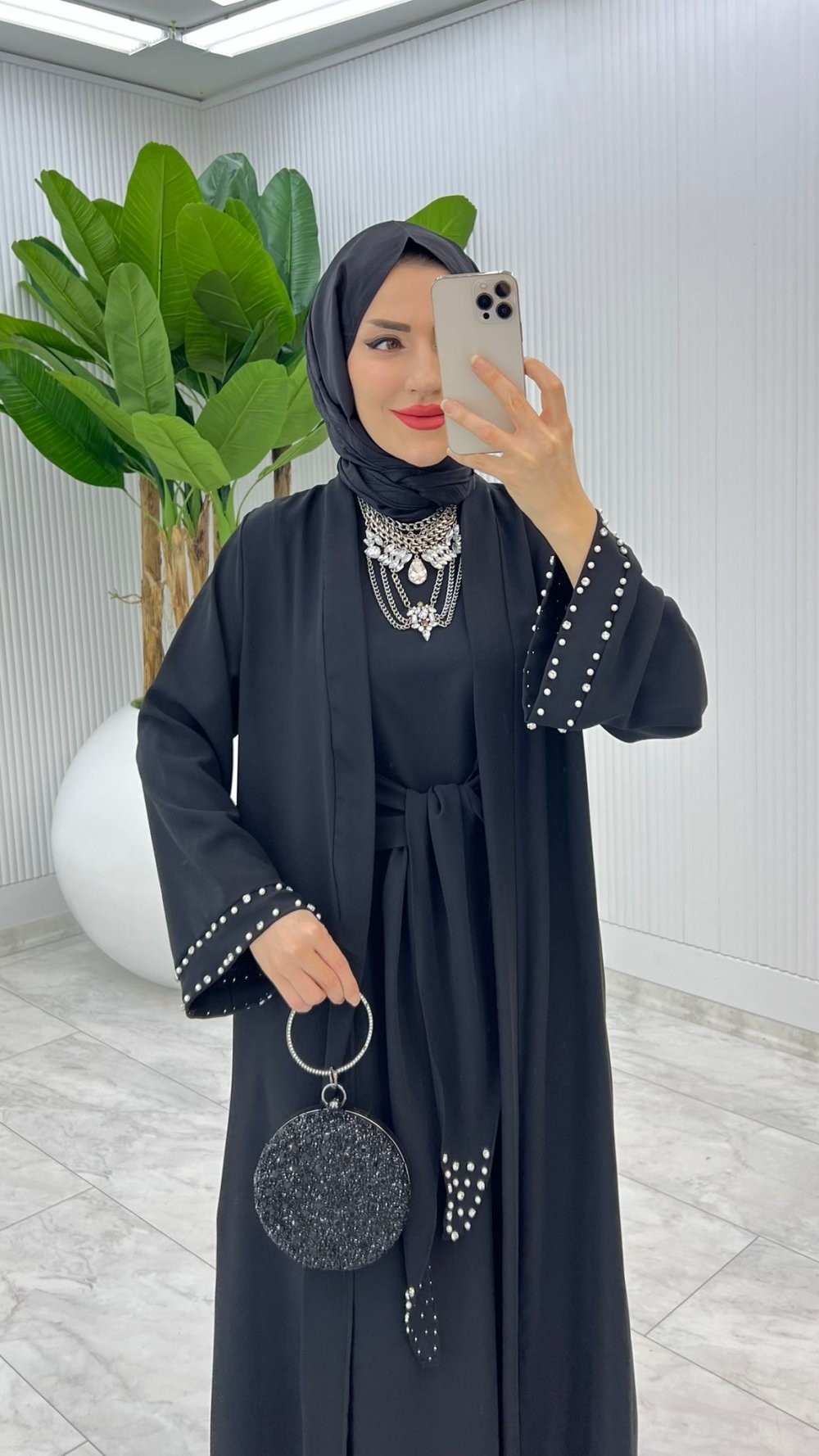 Siyah Premium Sofia Abaya Takım Tesettür Giyim
