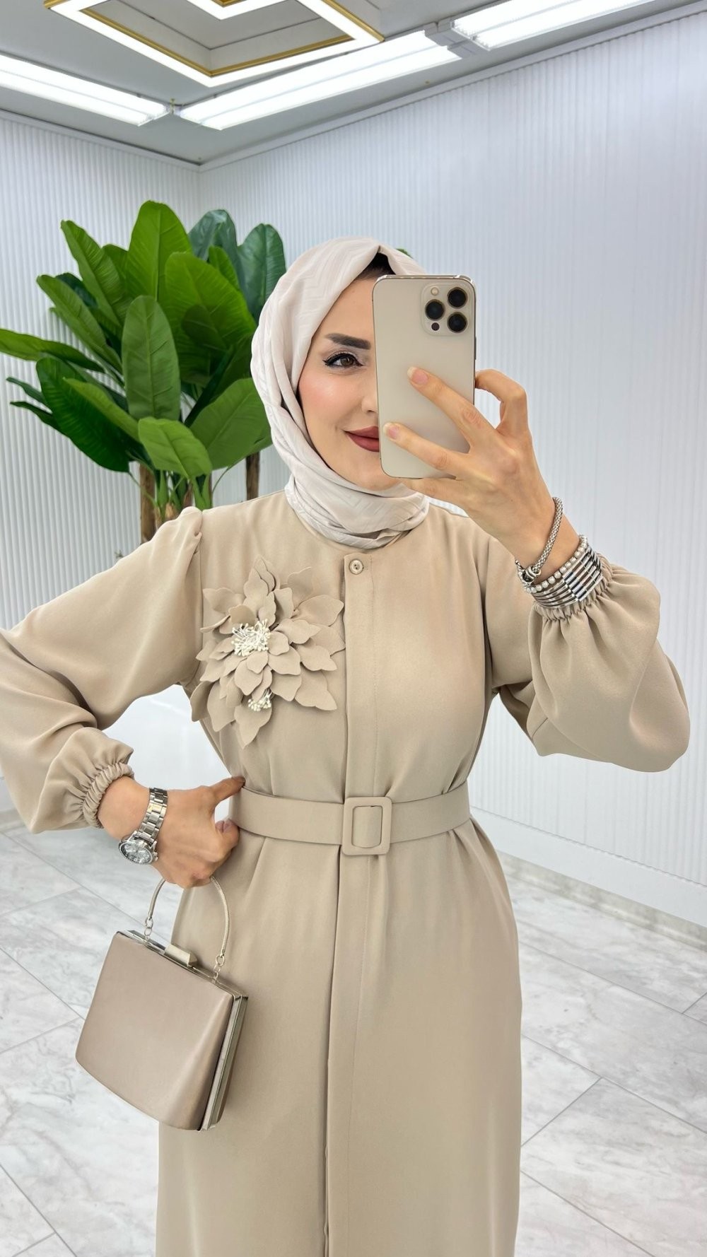 Taş Premium Yasemin Ferace Tesettür Giyim