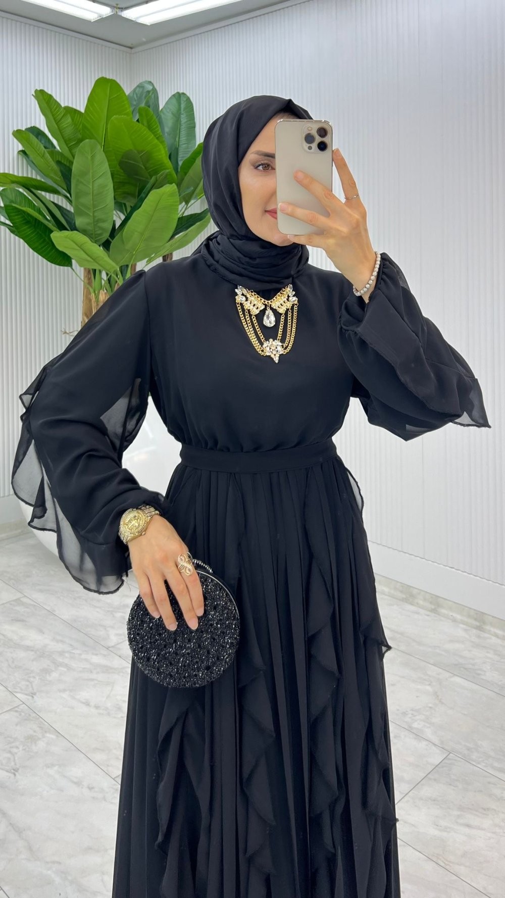 Siyah Premium Manolya Elbise Tesettür Giyim