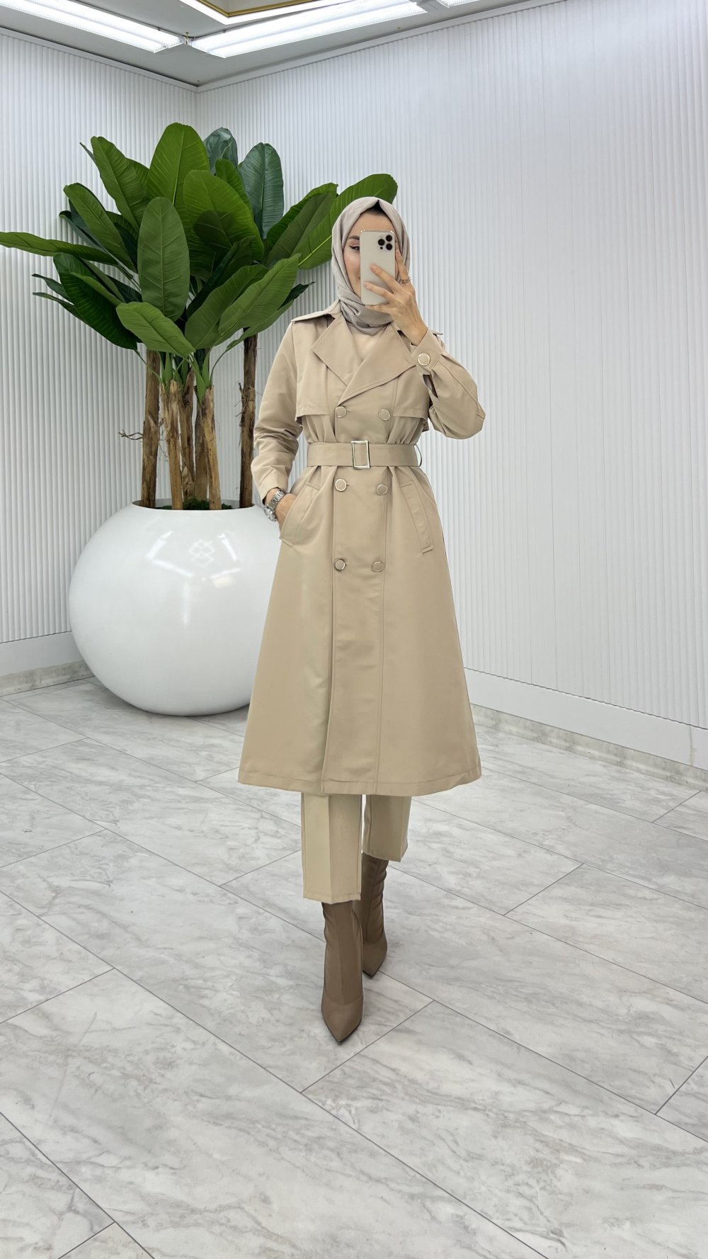 Taş Premium Astarlı Eylem Trench Tesettür Giyim 