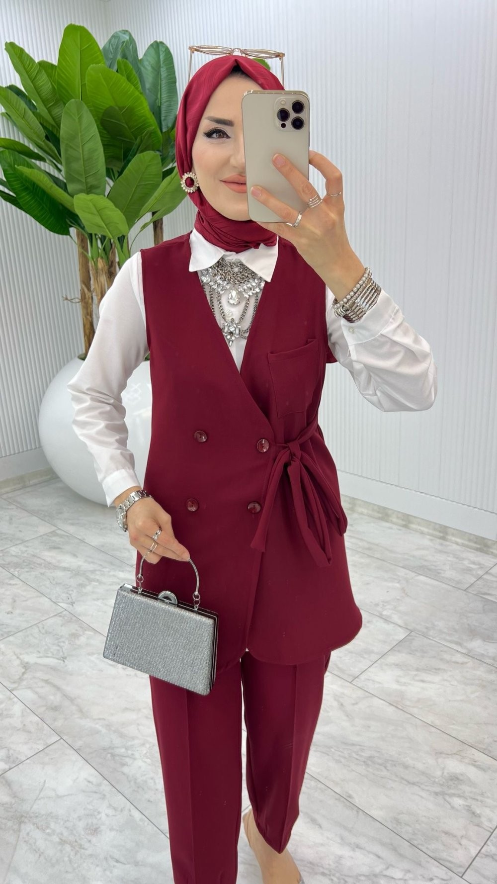 Bordo Hilal Takım Tesettür Giyim