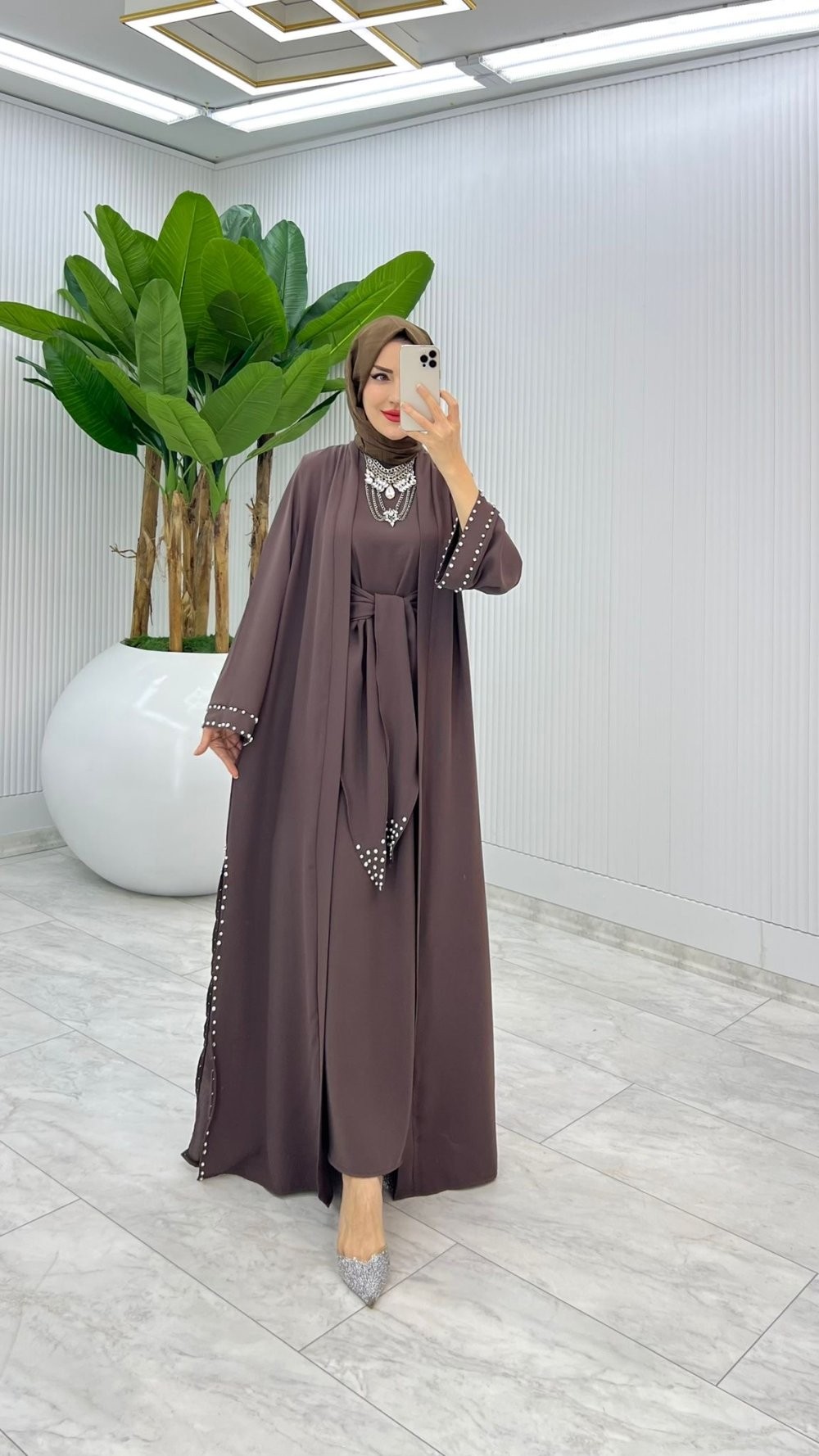 Kahve Premium Sofia Abaya Takım Tesettür Giyim