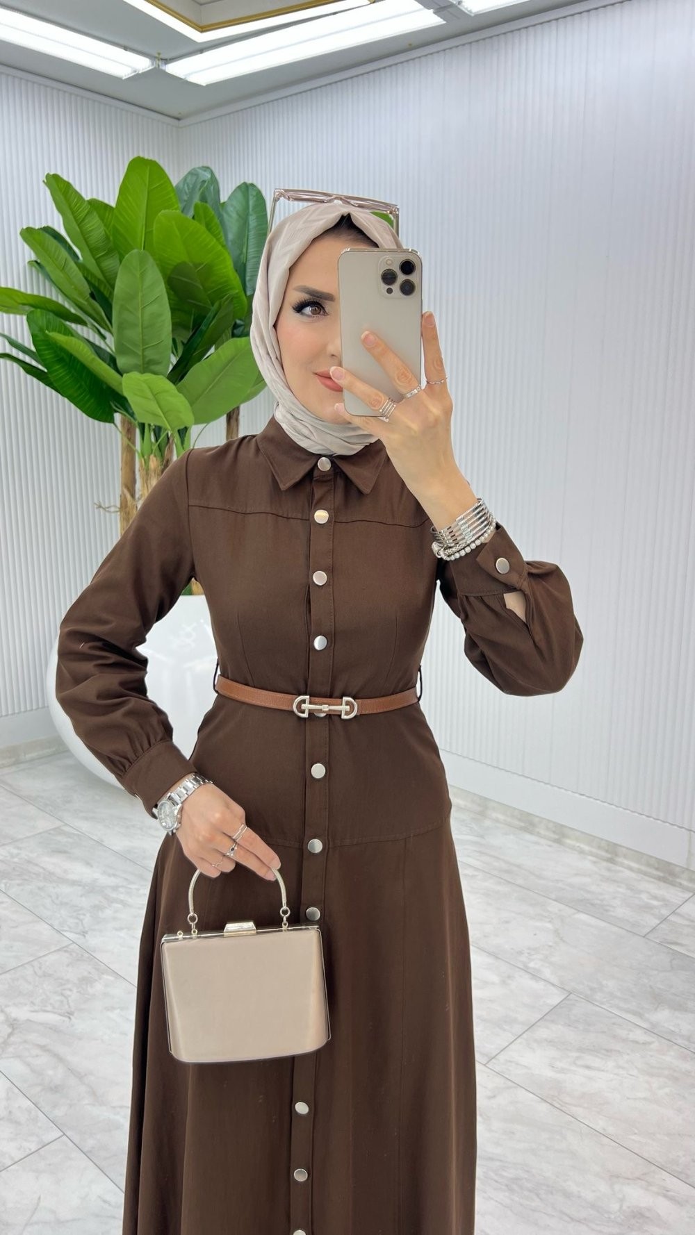 Kahve Premium Selin Elbise Tesettür Giyim
