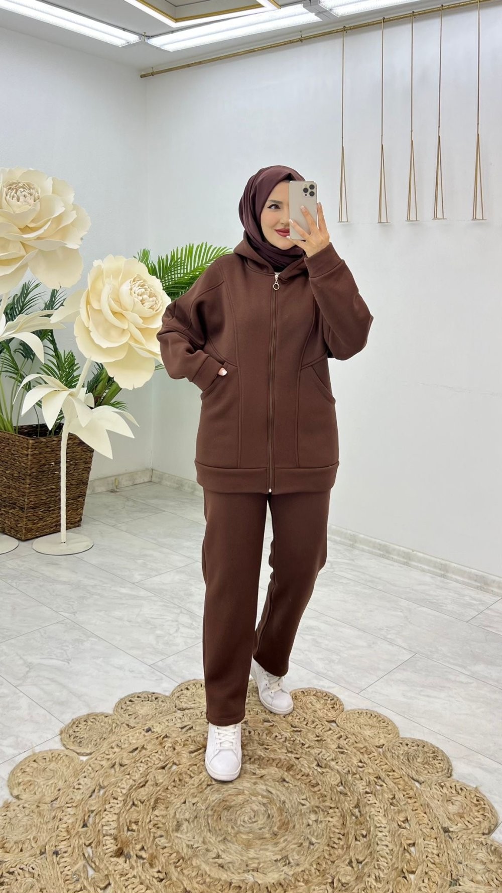 Kahve Premium Şardonlu Berra Takım Tesettür Giyim