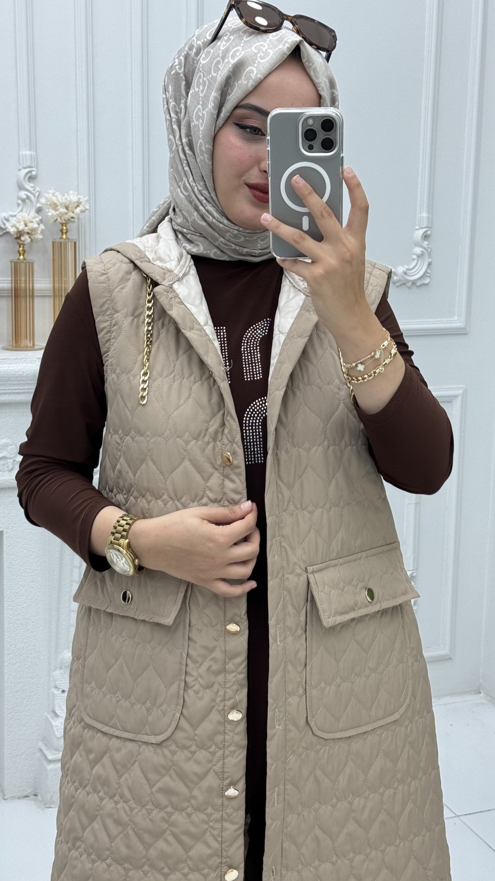 İdil Şişme Yelek Bej