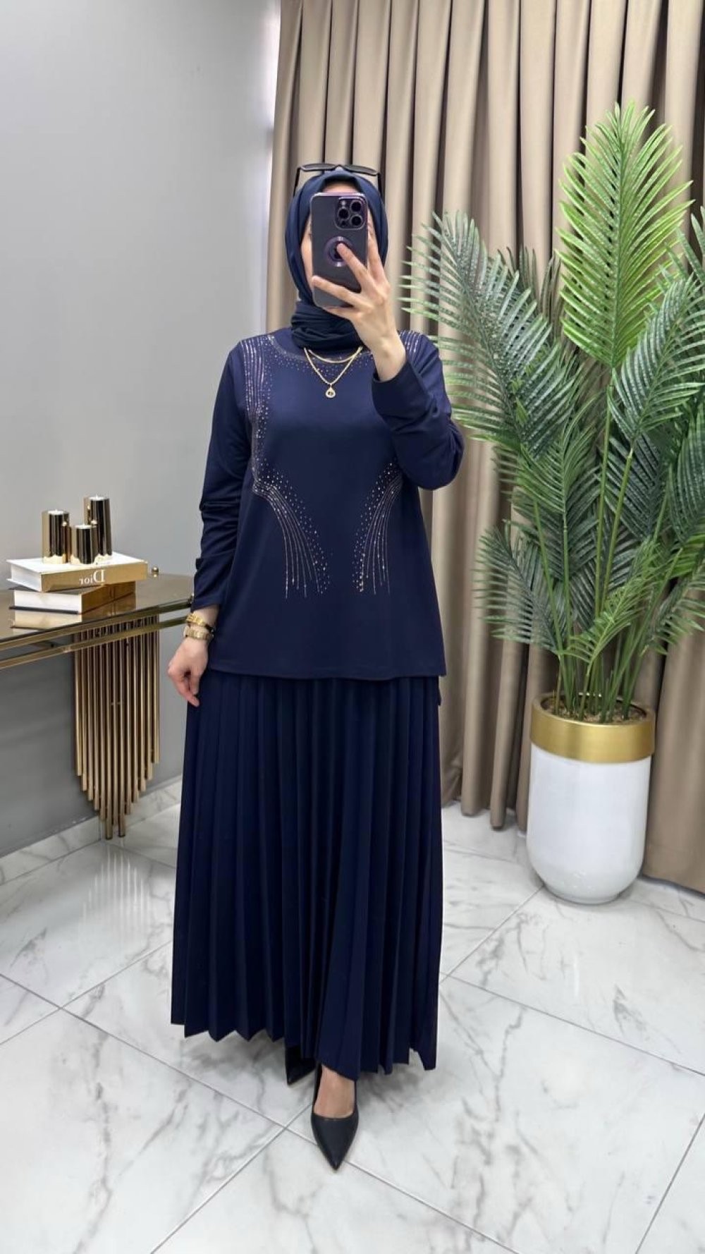 Alya Taşlı Takım Lacivert 