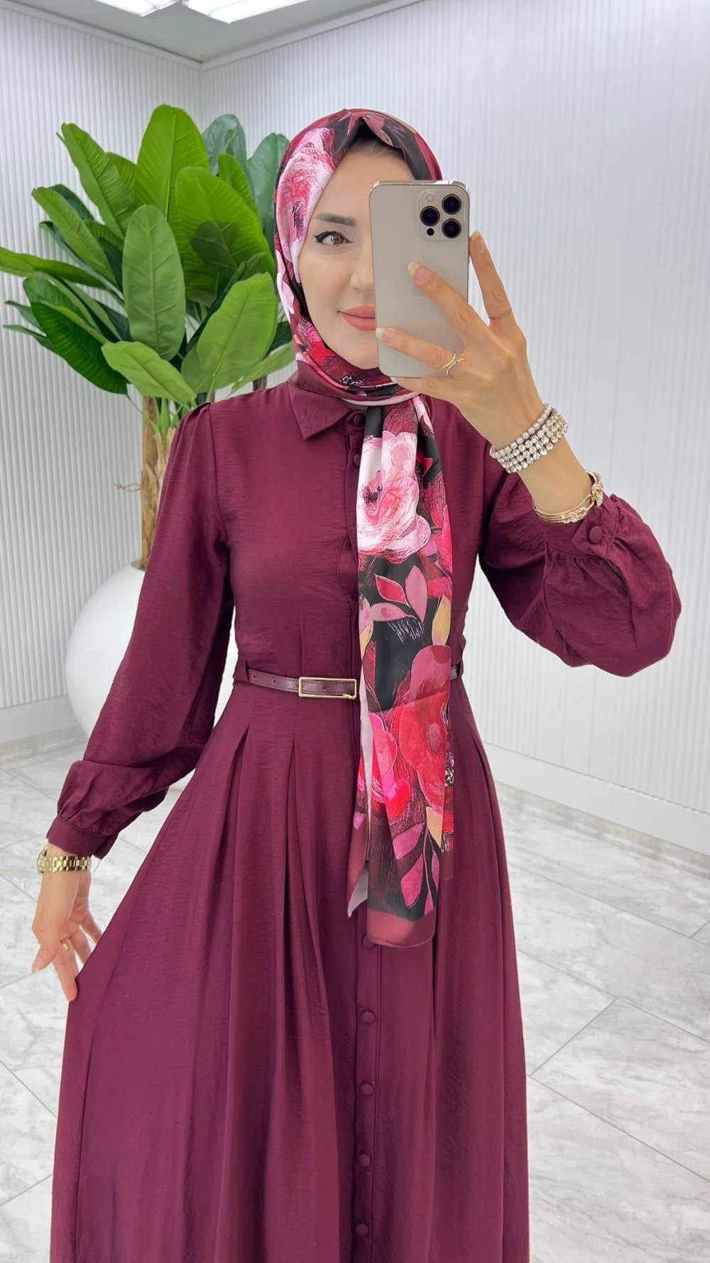 Bordo Demet Elbise Tesettür Giyim 