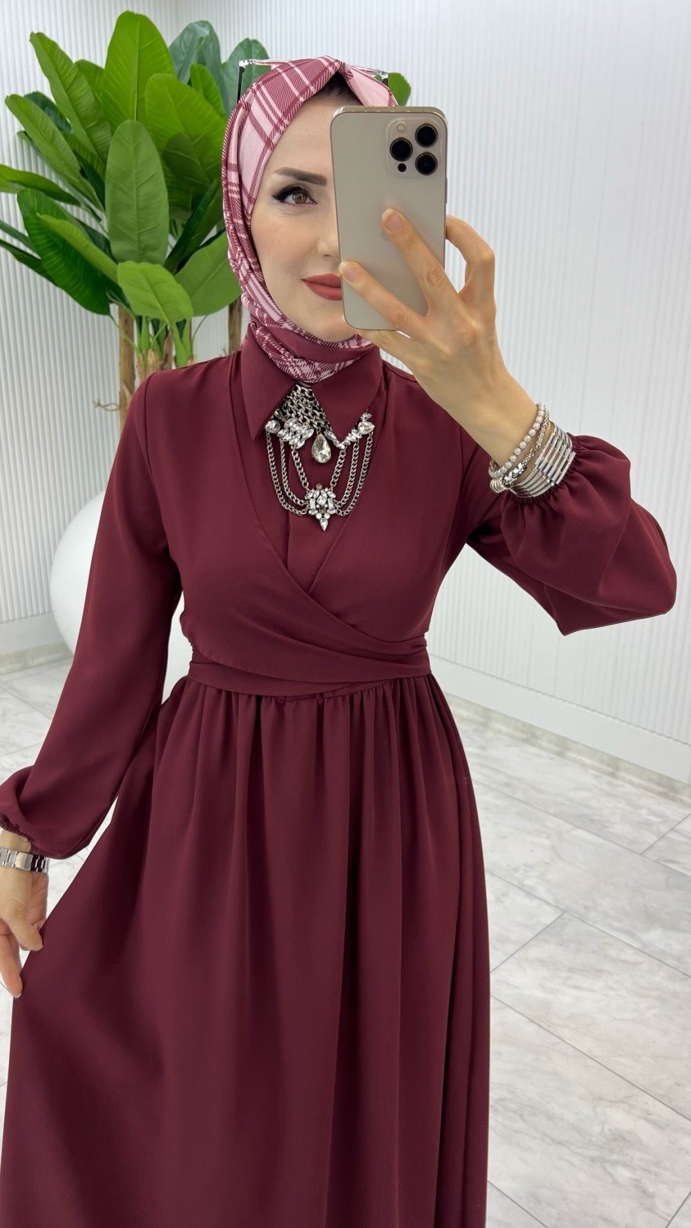 Bordo Premıum Dilara Elbise Tesettür Giyim