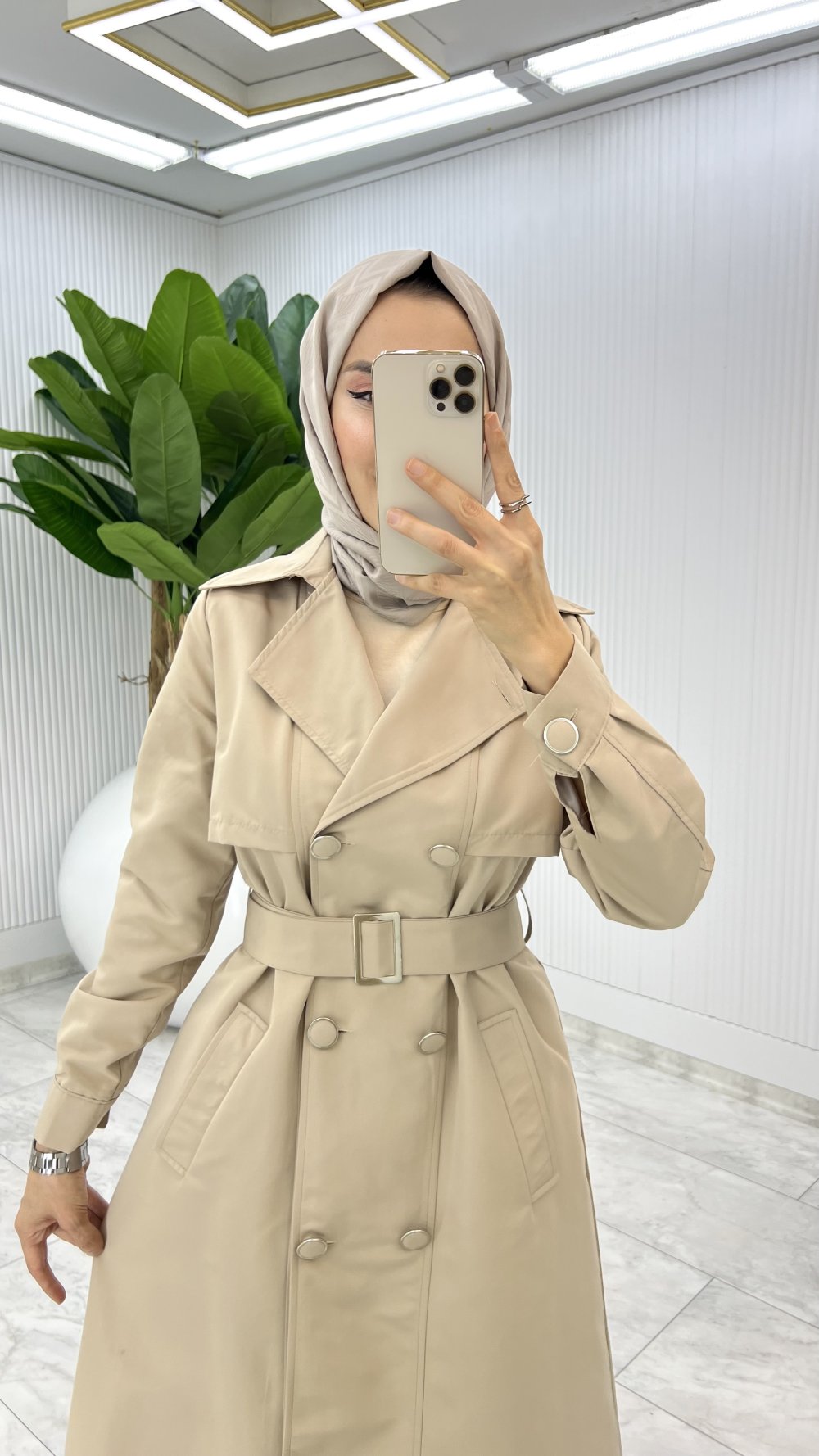 Taş Premium Astarlı Eylem Trench Tesettür Giyim 