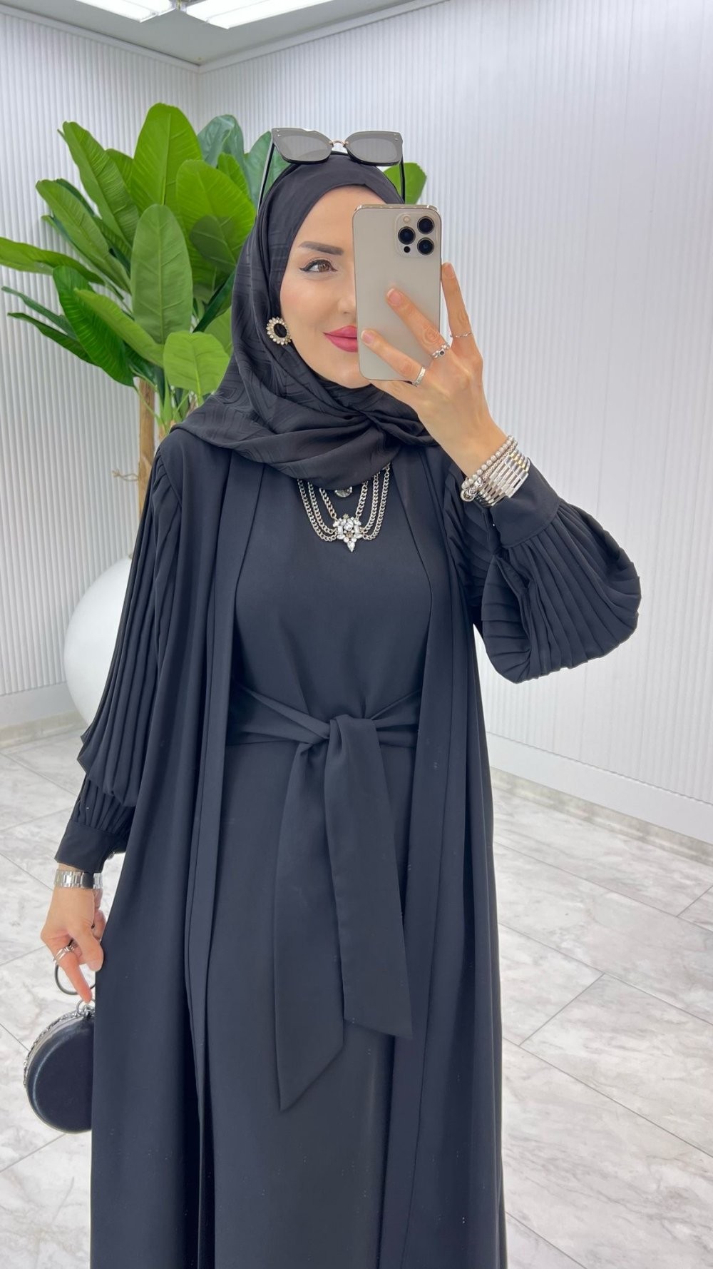 Siyah Premium Melek Abaya Takım Tesettür Giyim