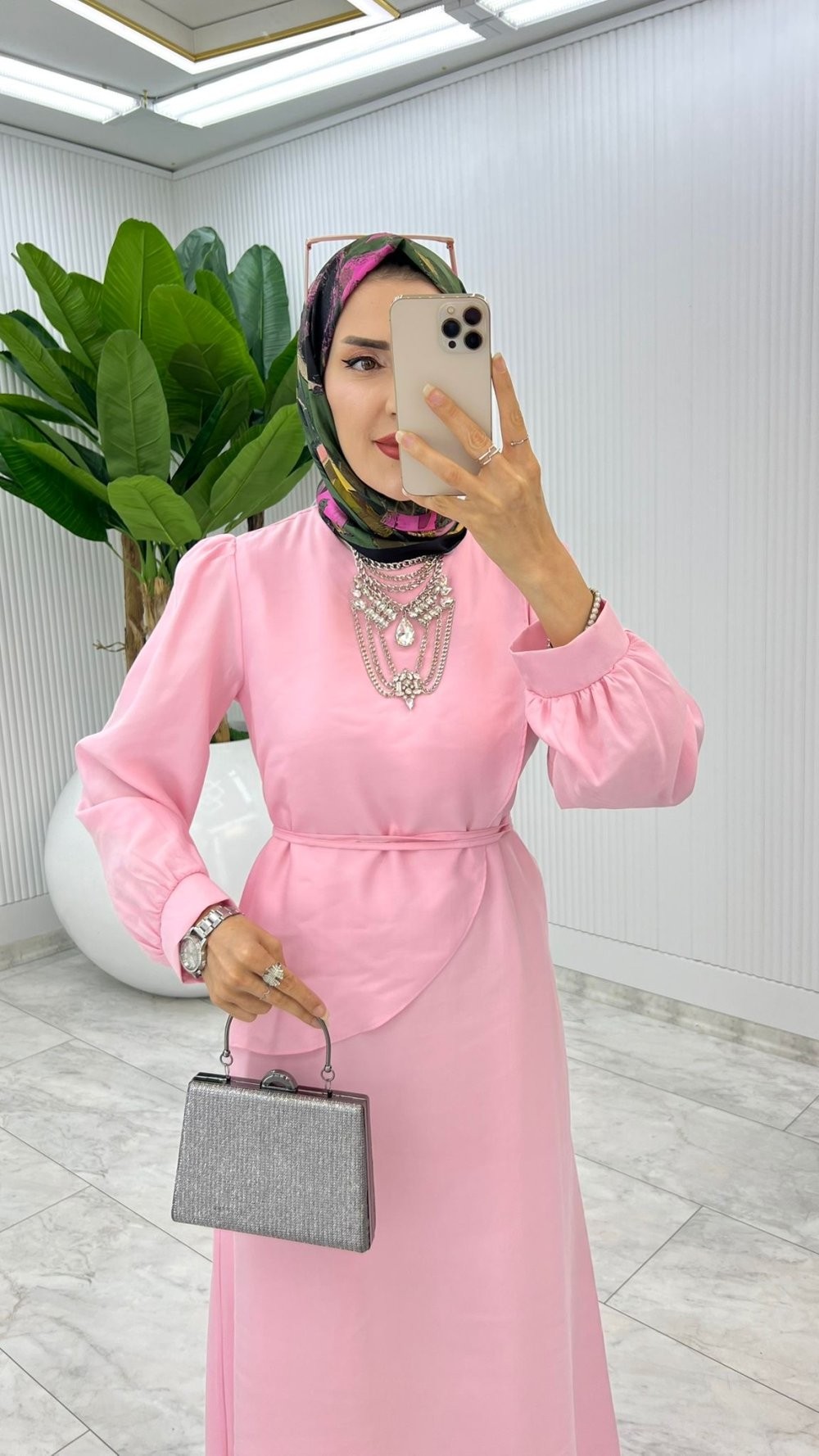 Pembe Mavi Premium Paris Elbise Tesettür Giyim