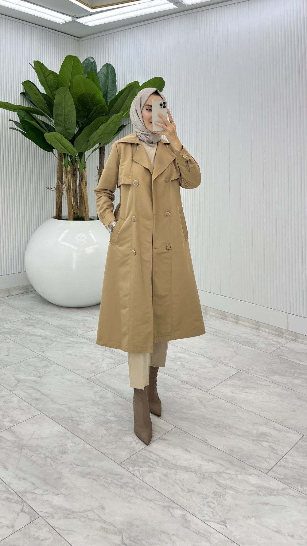 Camel Premium Astarlı Eylem Trench Tesettür Giyim 