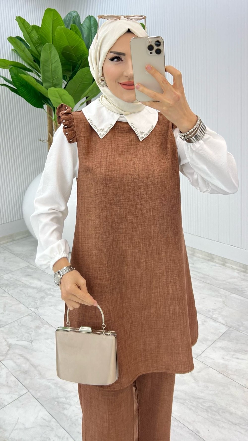 Kahve Melike Takım Tesettür Giyim