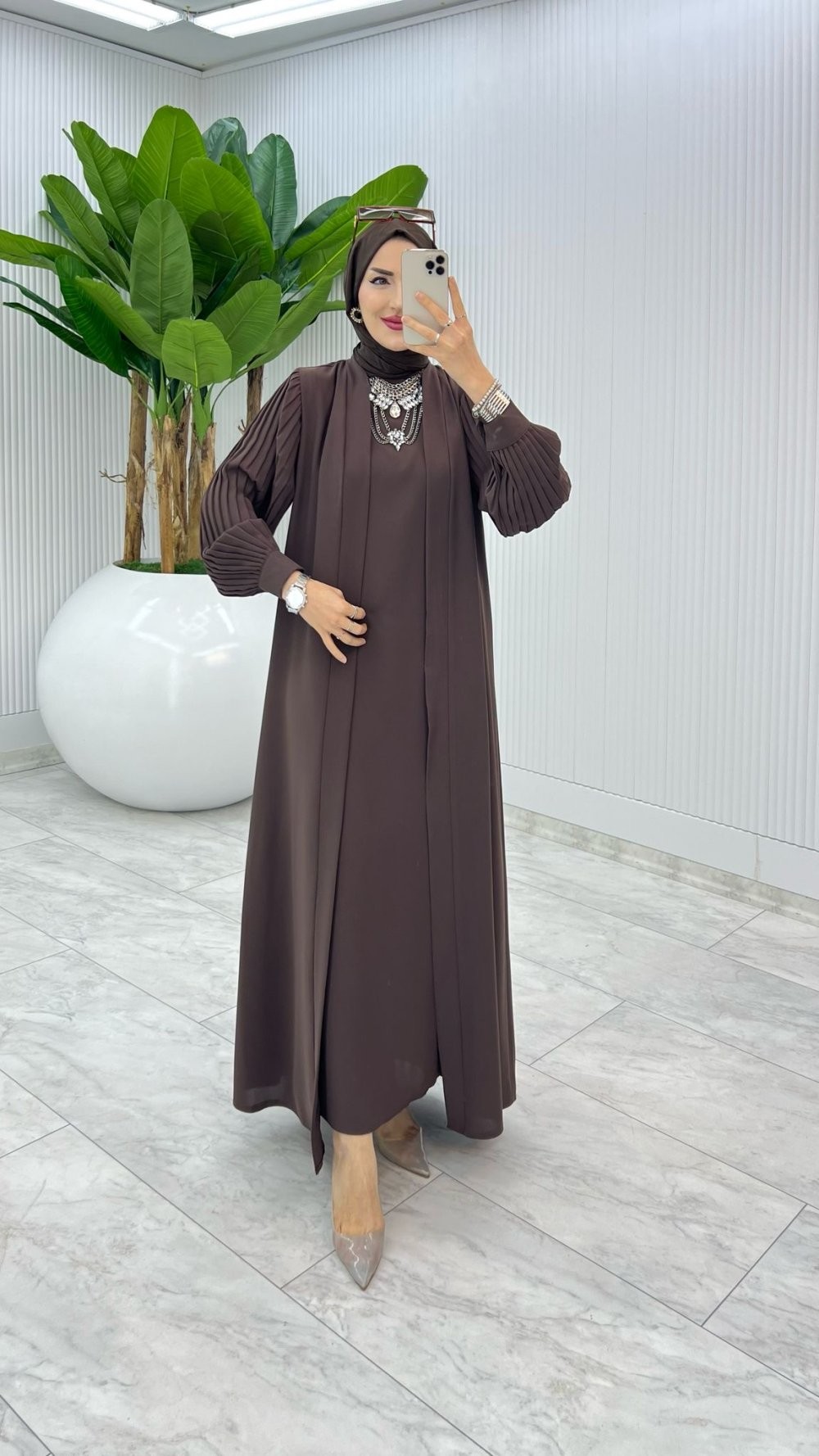 Kahve Premıum Melek Abaya Takım Tesettür Giyim