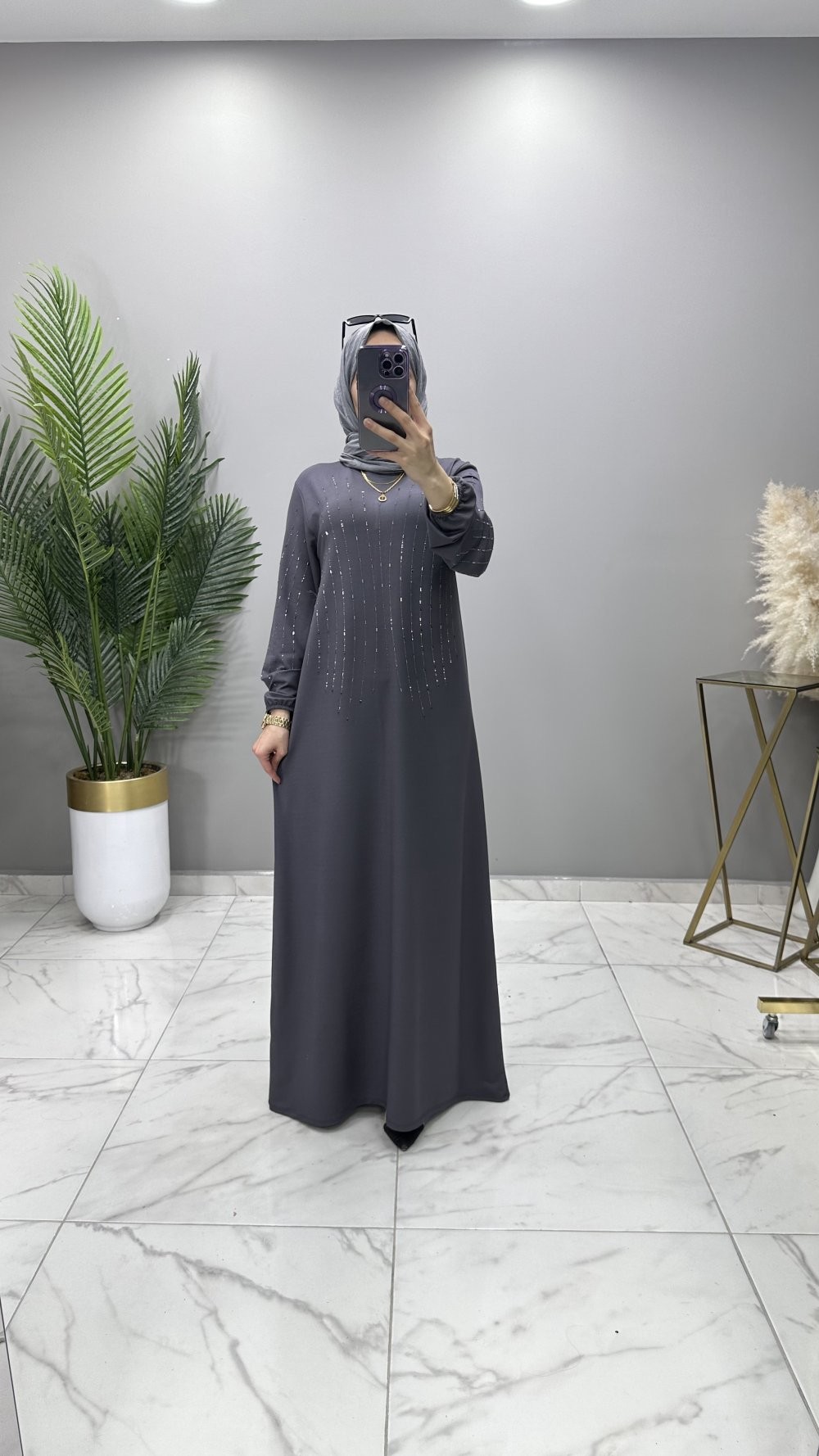 AJDA ABİYE ELBİSE FÜME 